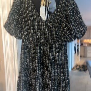 Women's Black Patterned Midi Dress